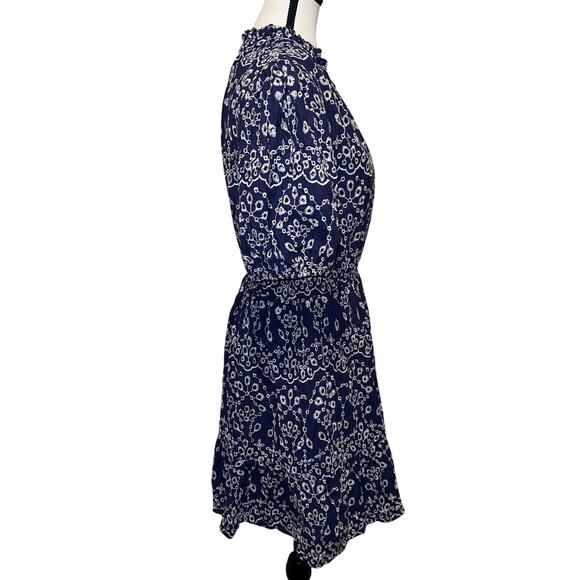 Sugarlips Rosie Eyelet Floral Split V-Neck Mini Dress Navy Blue-White Size M - Picture 4 of 13